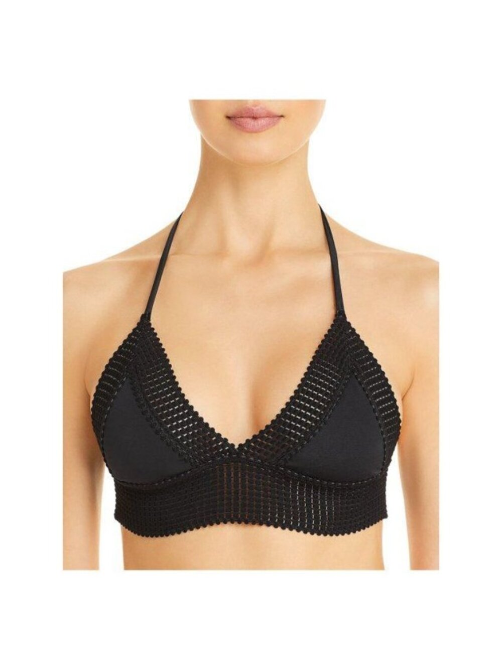 Peixoto Womens Naomi Crochet Trim Halter Bikini Swim Top Black Size S NWT